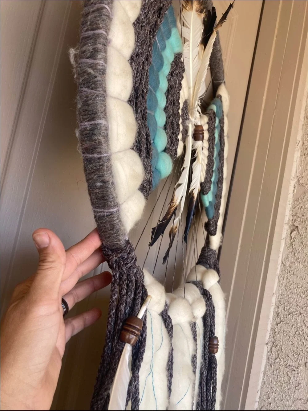 Handcrafted Gray and Teal Dreamcatcher Wall Hanging